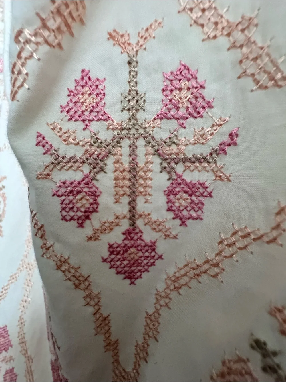 Cream and Pink embroidered Tiered Dress - Picture 3 of 6